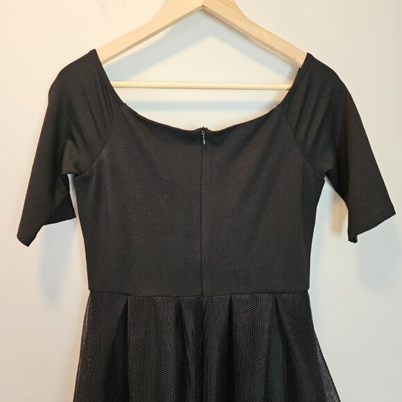 Gianni Bini Black Off Shoulder Mesh Embroidered Detail A-line Skirt Dress Medium - Picture 7 of 9